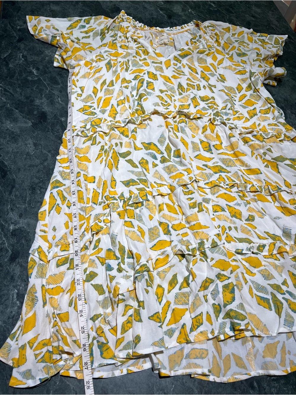 Anthropologie Robin Tiered Mini Dress Plus Size 1X Yellow Motif NWT Ruffle - Picture 15 of 16